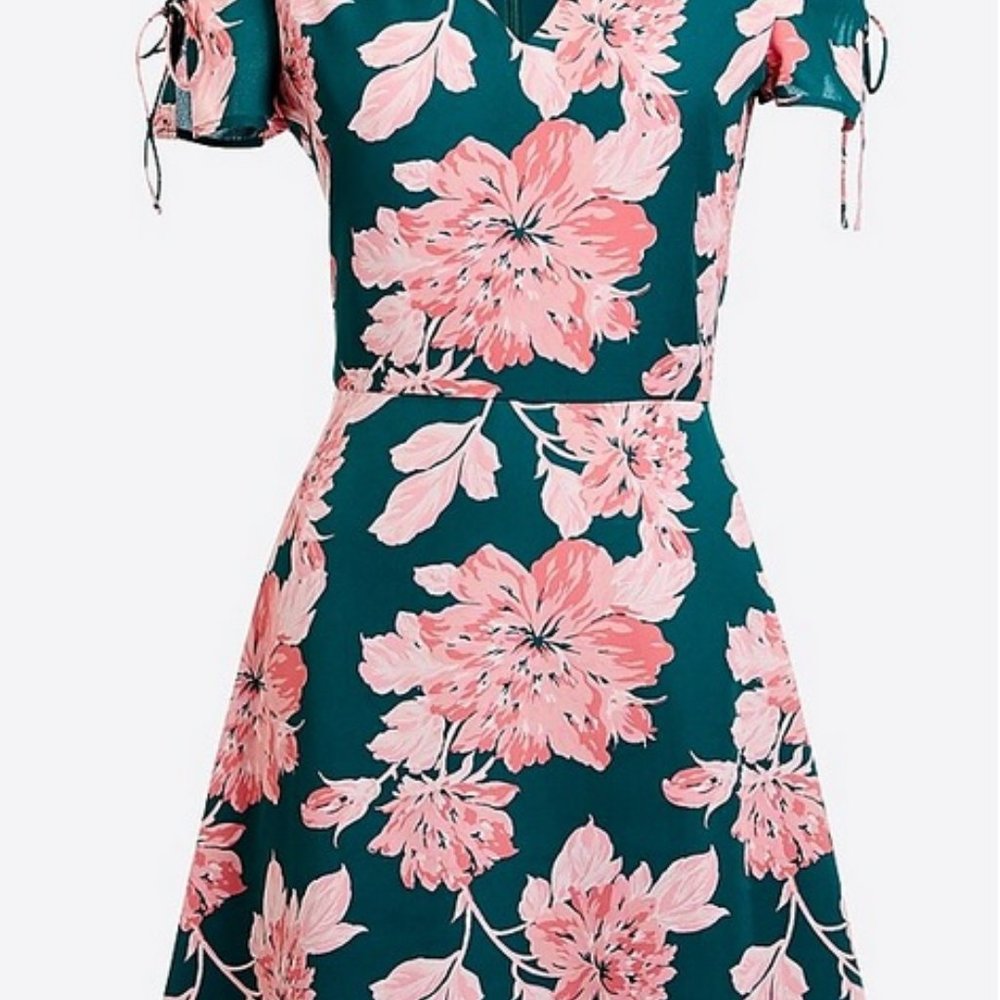 J. Crew Floral Print Short-Sleeve Tie-Shoulder Dress